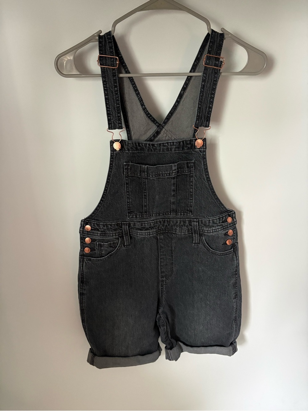 Woman’s Black Denim Short Overalls